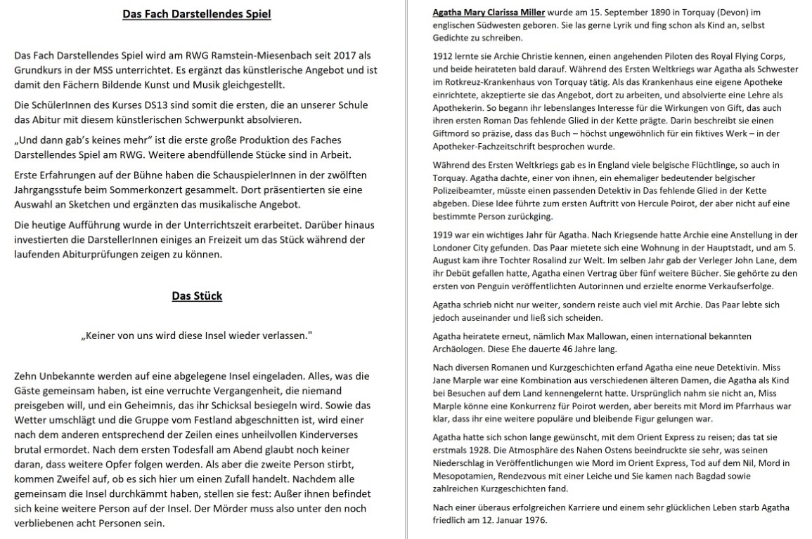 Und dann gab's keines mehr - Programm 2